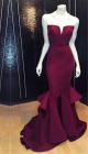 Sexy Mermaid Strapless Burgundy Satin Prom Dress With Ruffles