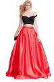 Sexy Off The Shoulder Black And Red Satin Two Piece Prom Dress