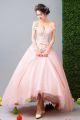 Sexy Off The Shoulder High Low Blush Pink Tulle Outdoor Garden Wedding Dress