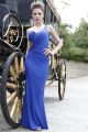 Sexy One Shoulder Cut Out Long Royal Blue Jersey Beaded Special Occsaion Evening Dress
