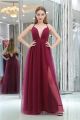 Sexy Plunging Neckline High Slit Burgundy Tulle Evening Prom Dress With Straps