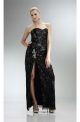 Sexy Sheath Strapless High Slit Long Black Sequin Sparkly Prom Dress