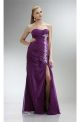 Sexy Strapless High Slit Long Purple Chiffon Beaded Prom Dress