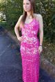 Sexy Sweetheart Low Back Long Fuchsia Sequin Prom Dress With Spaghetti Straps
