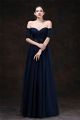 Sexy Sweetheart Off The Shoulder Long Navy Blue Tulle Evening Prom Dress With Sleeves