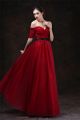 Sexy Sweetheart Off The Shoulder Short Sleeve Red Tulle Evening Prom Dress With Black Sash