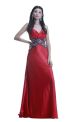 Sexy Sweetheart Open Back Long Red Silk Black Strap Beaded Prom Dress