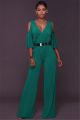 Sexy V Neck Ruffle Sleeve Wide Legged Pants Rompers Women Jumpsuit With Belt