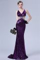 Sexy V Neck Side Cutouts Backless Purple Sequin Beaded Special Occsaion Evening Dress