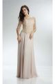 Sheath Bateau Neckline Champagne Chiffon Tulle Beaded Prom Dress With Sleeves