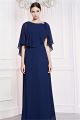 Sheath Boat Neck Long Navy Blue Chiffon Formal Occasion Evening Dress