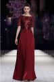 Sheath Boat Neck Short Sleeve Burgundy Chiffon Sequined Modest Evening Dress