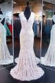 Sheath Cap Sleeve Open Back White Lace Evening Prom Dress