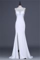 Sheath Cap Sleeve Sheer Back Long White Beaded Prom Dress With Slit