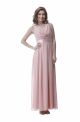 Sheath Cowl Neck V Back Long Blush Pink Chiffon Prom Dress With Sash