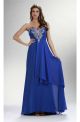 Sheath Empire Waist Long Royal Blue Chiffon Beaded Prom Dress With Ruffle