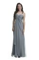 Sheath Empire Waist Long Silver Chiffon Beaded Prom Dress Spaghetti Straps
