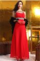 Sheath Front Cut Out Long Red Chiffon Beaded Prom Dress