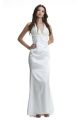 Sheath Halter Empire Waist Long White Silk Beaded Prom Dress