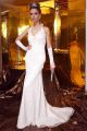 Sheath Halter White Lace Pearl Beaded Wedding Dress Sweep Train
