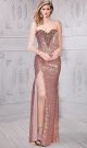 Sheath High Slit Long Nude Sequin Beaded Evening Prom Dress