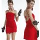 Sheath Mini Red Jersey Fringe Tiered Party Prom Dress With Spaghetti Straps