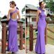 Sheath One Shoulder Backless Long Lavender Jersey Beaded Evening Prom Dress With Bow