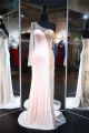 Sheath One Shoulder Long Sleeve Ivory Jersey Tulle Beaded Prom Dress