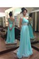 Sheath One Shoulder Long Turquoise Chiffon Prom Dress Beading Sash