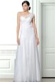 Sheath One Shoulder Long White Tulle Applique Beaded Evening Prom Dress