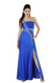 Sheath One Shoulder Side Slit Long Royal Blue Beaded Prom Dress