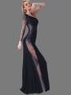 Sheath One Shoulder Sleeve Black Jersey Tulle Panel Beaded Prom Dress