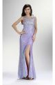 Sheath Scoop Neck Sheer Back High Slit Lilac Sequin Prom Dress