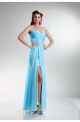 Sheath Strapless Cut Out Back Long Sky Blue Chiffon Prom Dress With Slit