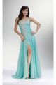 Sheath Strapless High Slit Long Aqua Chiffon Beaded Prom Dress