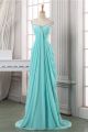 Sheath Strapless Long Aqua Chiffon Flowing Prom Dress With Beading