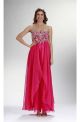 Sheath Strapless Long Hot Pink Chiffon Beaded Prom Dress Corset Back