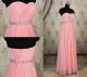Sheath Strapless Long Pink Chiffon Ruched Evening Prom Dress With Beading Belt