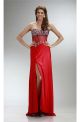 Sheath Strapless Side Slit Long Red Beaded See Through Prom Dress
