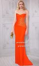 Sheath Strapless Sweetheart Long Orange Satin Beaded Evening Prom Dress