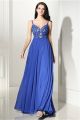 Sheath Sweetheart Long Royal Blue Lace Chiffon Draped Prom Dress With Straps