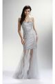 Sheath Sweetheart Long Silver Tulle Beaded Prom Dress See Through Skirt