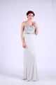 Sheath Sweetheart Long White Jersey Beaded Prom Dress With Spaghetti Straps