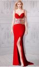 Sheath Sweetheart Side Cutout Red Jersey Beaded Prom Dress With Straps