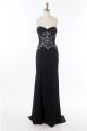 Sheath Sweetheart Side See Through Black Jersey Beaded Prom Dress With Slit