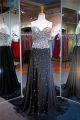 Sheath Sweetheart Side Slit Long Black Chiffon Rhinestone Prom Dress