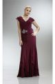 Sheath V Neck Burgundy Chiffon Mother Evening Dress With Ruffles Sleeves