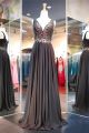 Sheath V Neck Long Black Chiffon Colorful Beaded Prom Dress