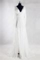 Sheath V Neck Long Sleeve Informal Lace Wedding Dress With Slit
