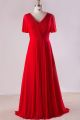 Sheath V Neck Red Chiffon Ruched Plus Size Bridesmaid Evening Dress
